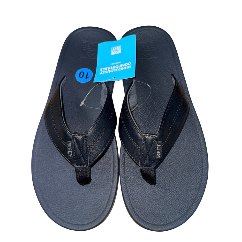 NEW Reef Journeyer Mens 10 Flip Flops All Black Grey Synthetic Cushioned Comfort